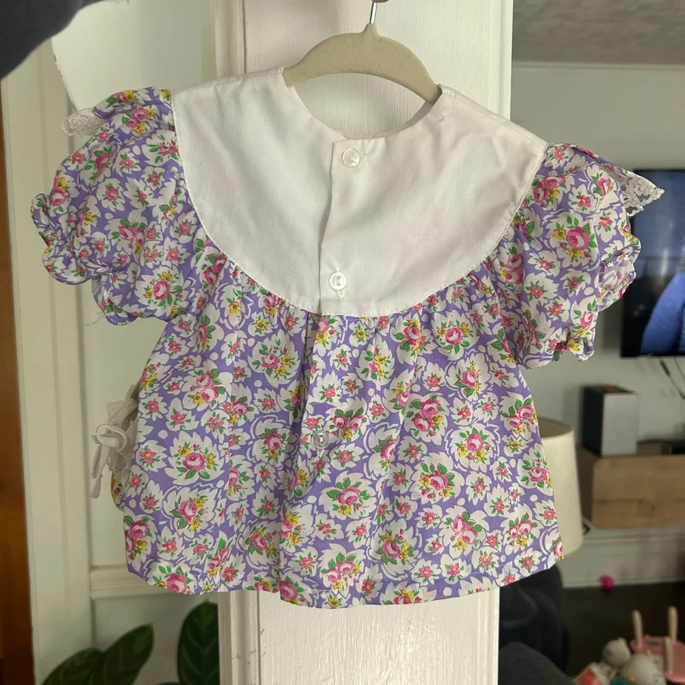 Vintage Baby Floral Blouse with Pink and Purple Design With Matching Booties - Picture 5 of 7
